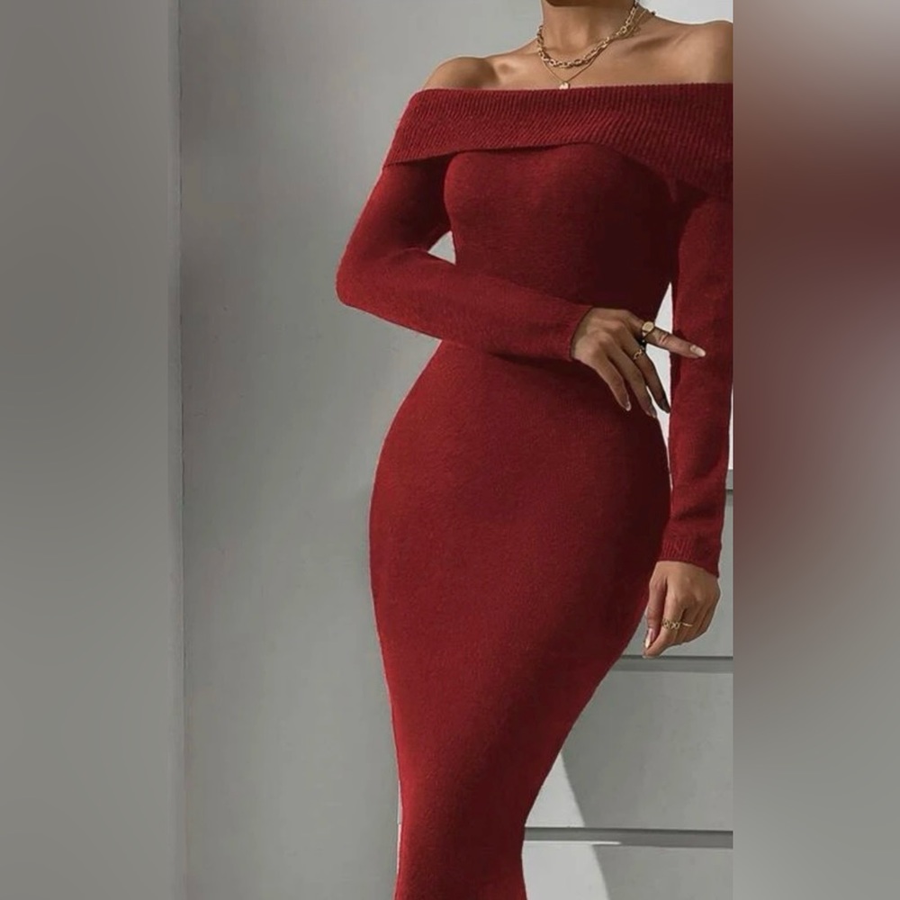 SHEIN Women SXY Red Off Shoulder Bodycon Sweater Dress Size 4
